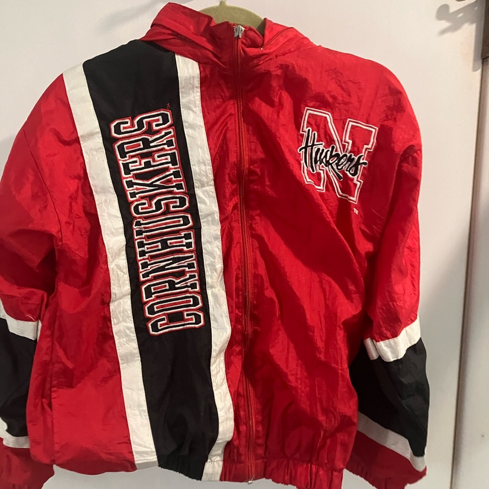 Vtg  Nebraska huskers puffer jacket full zip hooded jacket mighty mac ncaa yth L